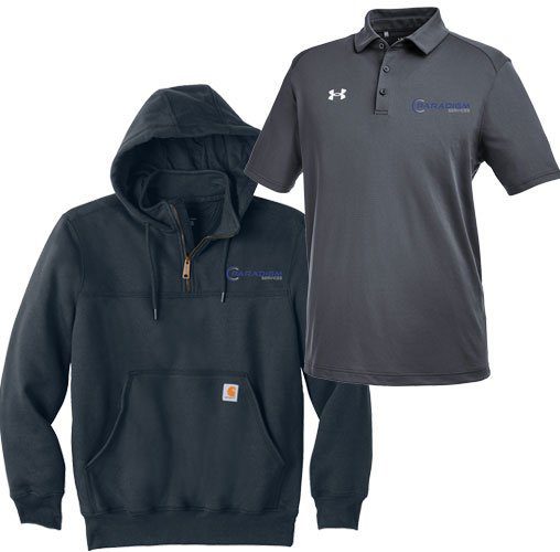 Embroidered Carhartt Sweatshirt and Under Armour Polo Shirt