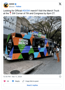South By SouthWest Merch Vendor Truck on Twitter Post